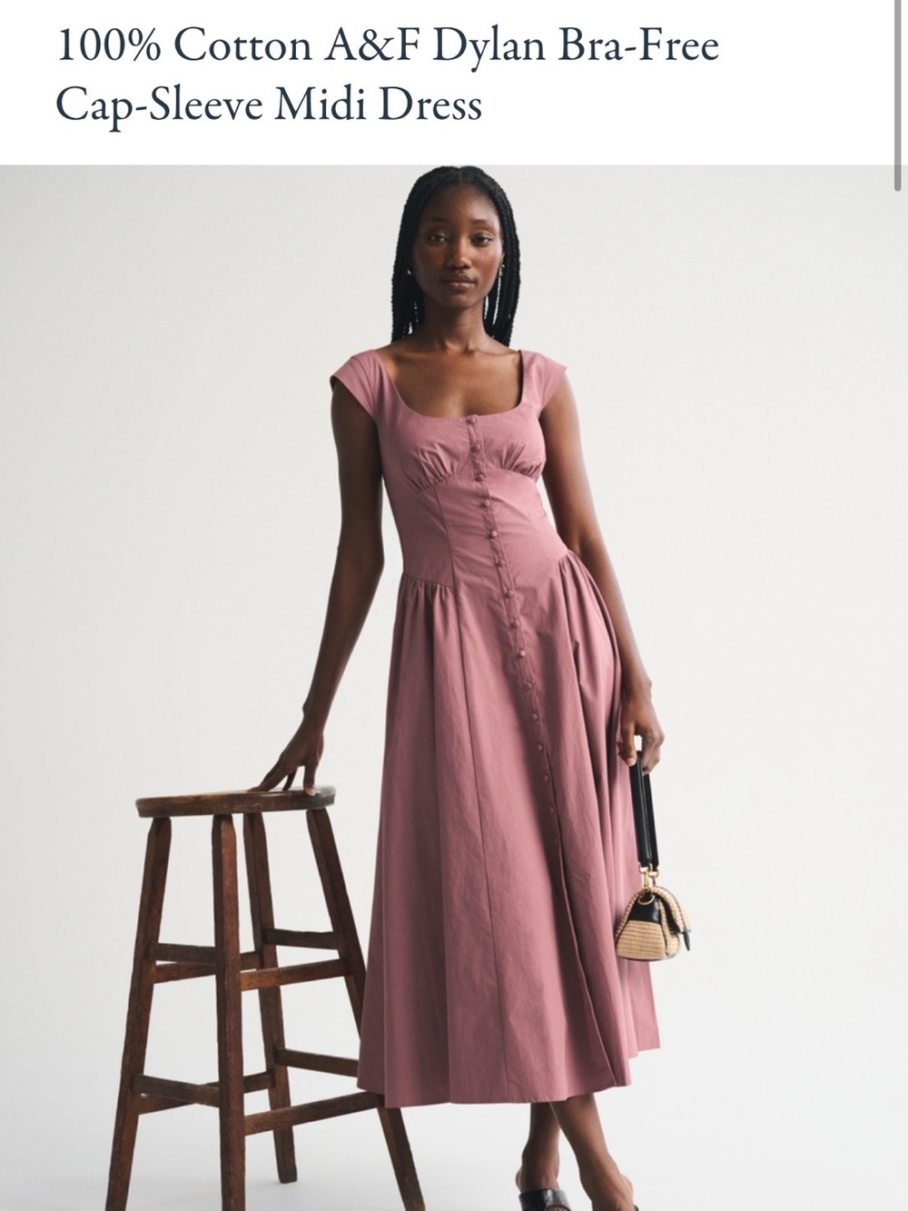 Abercrombie & Fitch Mauve Pink Cap-Sleeve Midi Dress